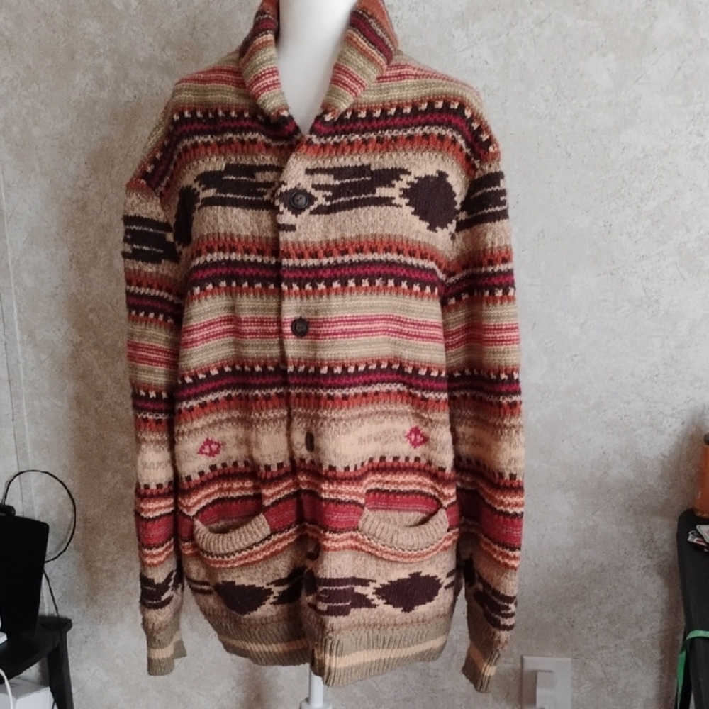 American Eagle Wool Blended Cardigan Sweater,Aztec/ Cozy, Size XXL